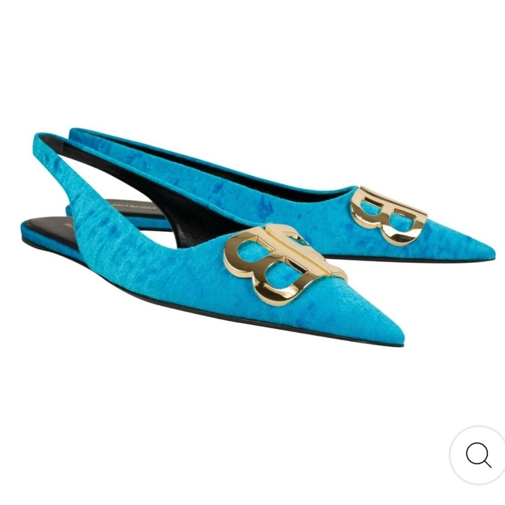Balenciaga Turqoise BB Velvet Slingback Balerina Flat.  New!